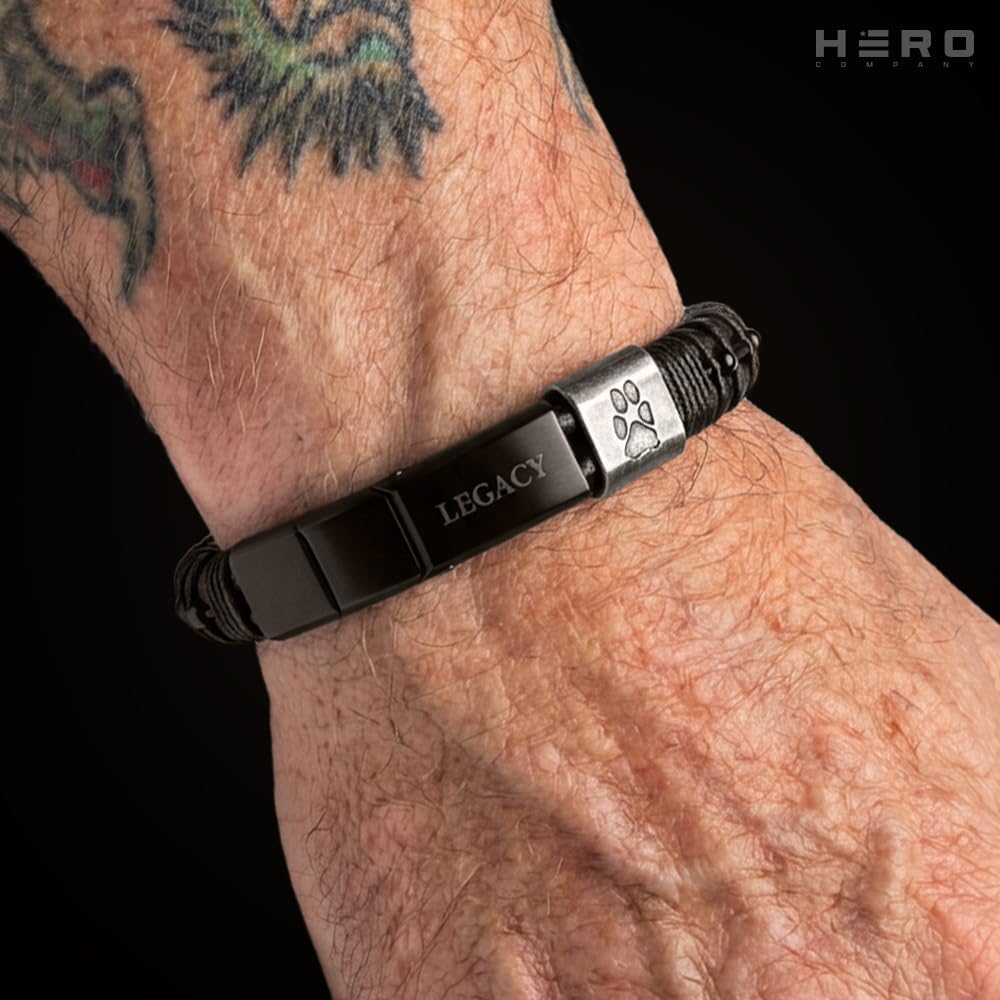 Hero Company Leather Bracelet for Men - ‘Loyal Friend Morse Code’ Dog Memorial Urn Bracelet - Helps Pair Veterans with a Service or Shelter Dog
