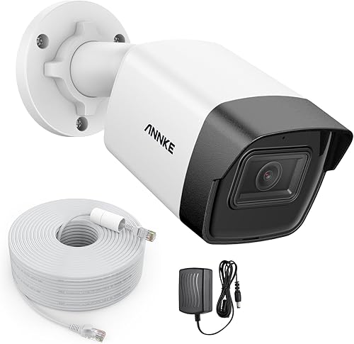 ANNKE Cámara IP de seguridad PoE para exteriores de 5MP con micrófonoaudio, lente de 0.110 in, visión nocturna de 100 pies, impermeable IP67 con
