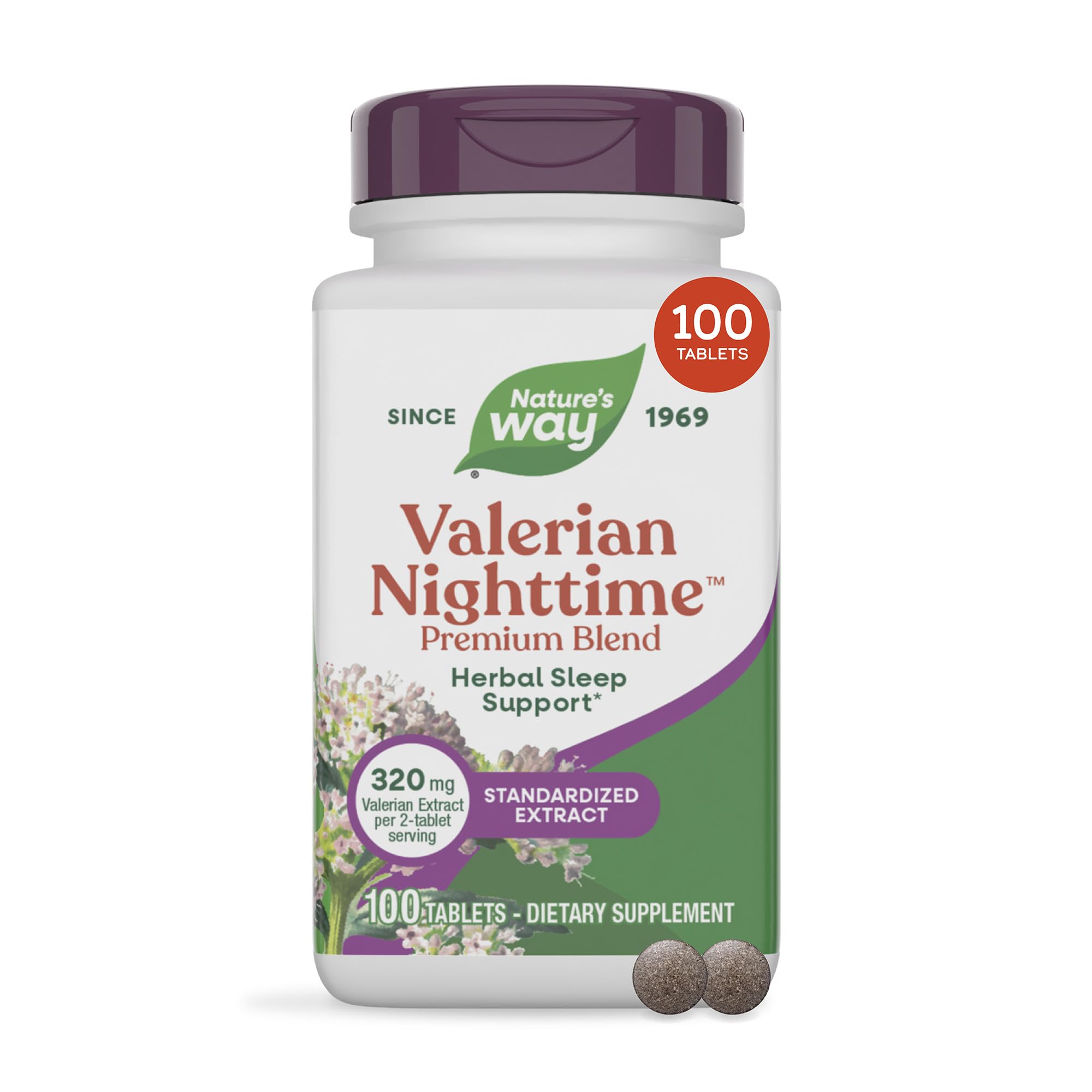 Nature's Way Valerian Nighttime, Valerian Root Sleep Support*, 100 Tablets