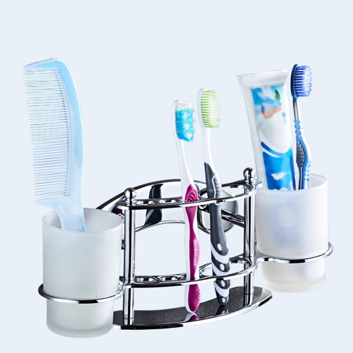 Soporte Portavasos de Acero en Dientes de Cepillos Inoxidable para Vaso de Vidrio Doble, Montado Pared Funcional y Resistente para Baño