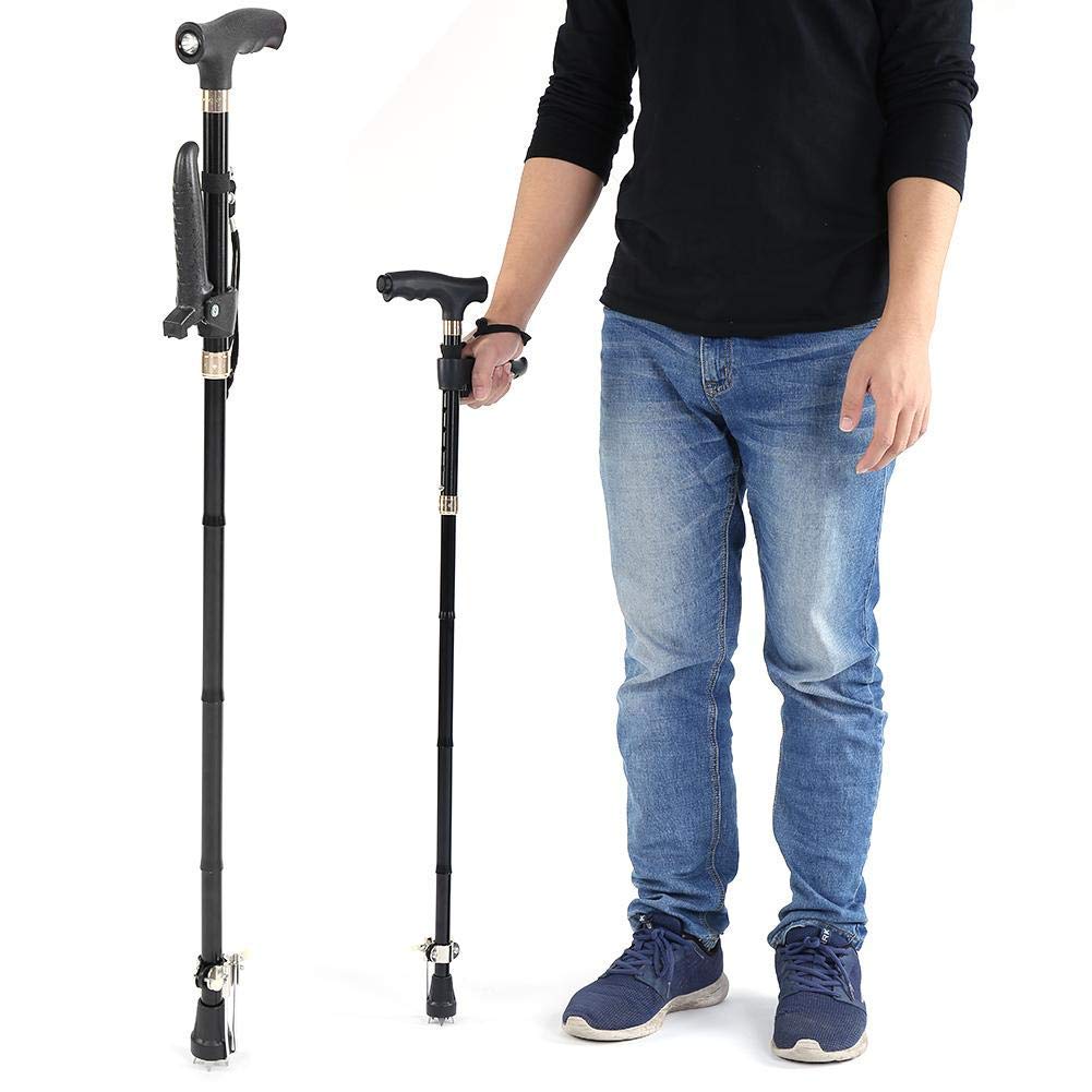Bastón Plegable, muleta de bastón Plegable para bastón Ciego con guía para bastón Plegable para Personas Mayores en aleación de Aluminio con luz LED Interesting