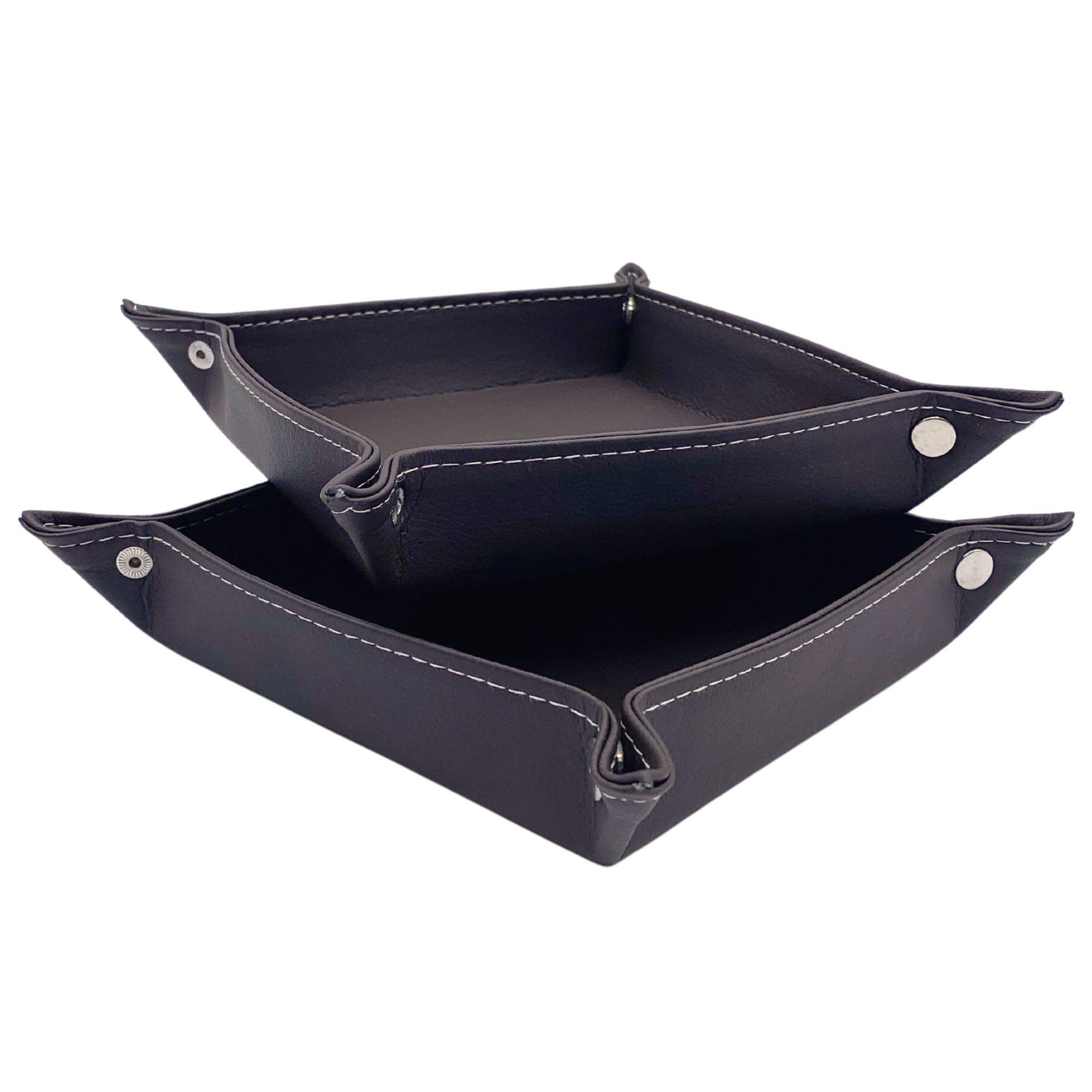 Set 2 Bandejas Vaciabolsillos 18,5CM Cuero PU | Recibidor, Habitación y Escritorio | Bandeja Joyas | Chocolate | Bandeja Organizadora