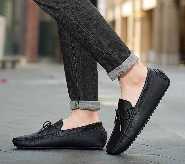 Men's Leather Penny Loafers Casual Lace up Slip on Gommino Flat Driving Shoes Comfort Dress Shoes 5