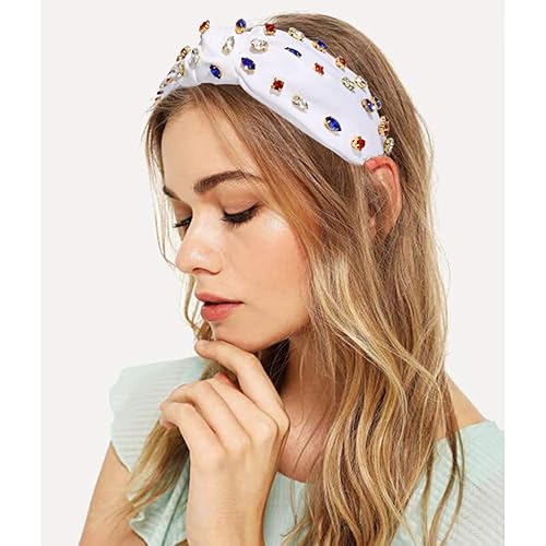 Vista 144 de NVENF Diademas anudadas con diamantes de imitación para mujer, diademas con cuentas de cristal, diadema con nudo superior, diademas de moda