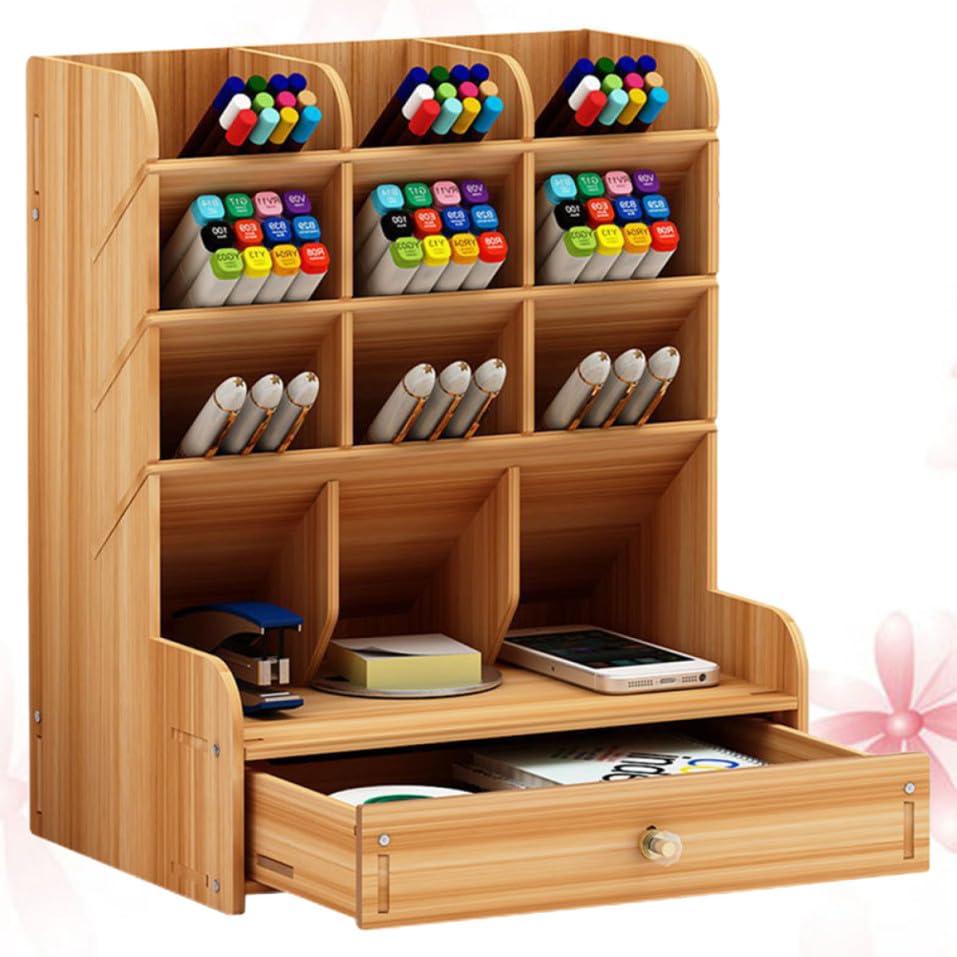 Porte-stylo en bois pour bureau moderne et espace de télétravail ordonné