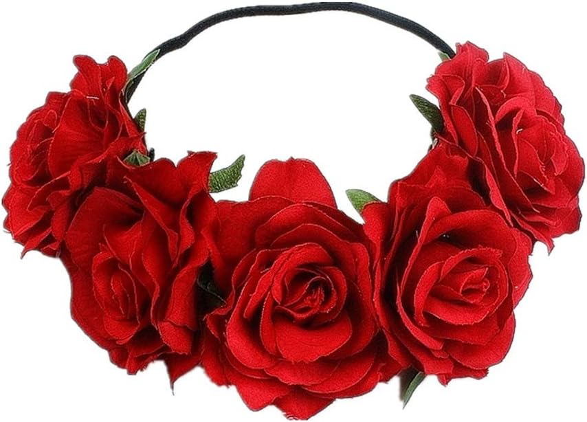 Tvoip Rose Floral Crown Garland Flower Headband Headpiece for Wedding Festival (Red)