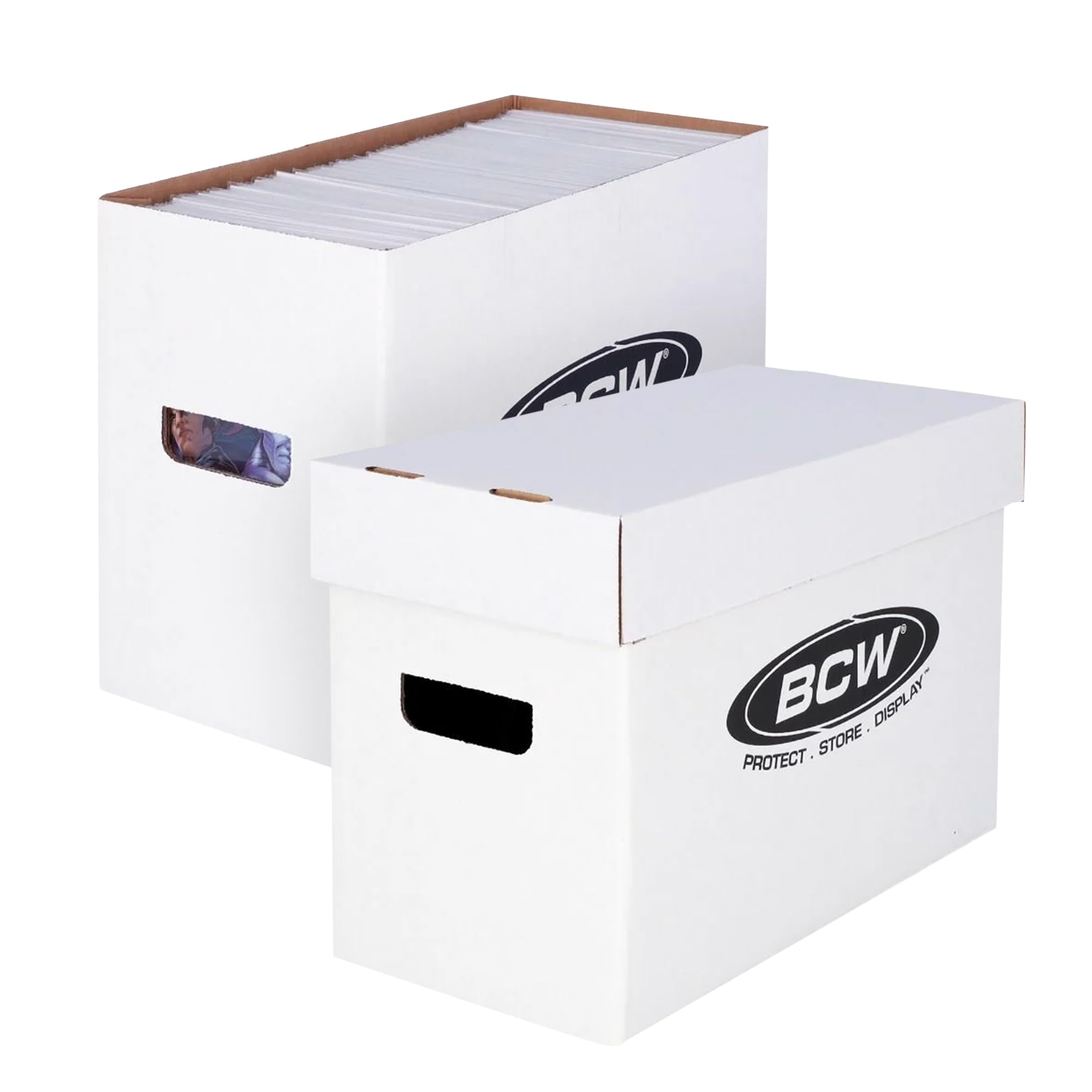 BCW Scatola portaoggetti corta per fumetti – Confezione da 2 | Contiene 150-175 fumetti attuali/Silver Age | Impilabile, durevole, 90,7 kg di forza