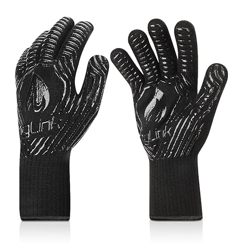 Gants de Barbecue - Anti Chaleur Jusqu'à 800°C, Antidérapants Silicone Ignifuge Gant Cuisine pour BBQ, Cuisson au Four, Cheminée, Cuisson au Four