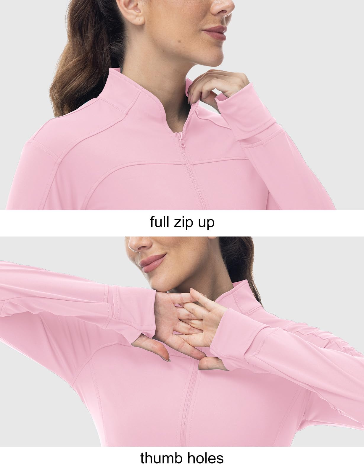 BGOWATU Women's Workout Jacket Lightweight Zip up Running Athletic Jackets with Thumb Holes — view 6