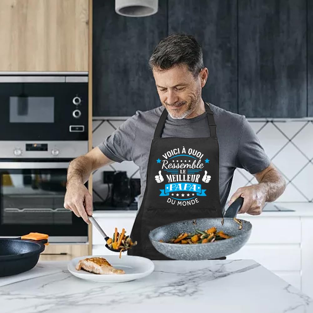 Yontree Tablier pour Fête des Pères, adapté pour la Fête des Pères, anniversaires et soirées barbecue ; tissu en coton, tablier de barbecue ou de cuisine conçu spécialement pour homme