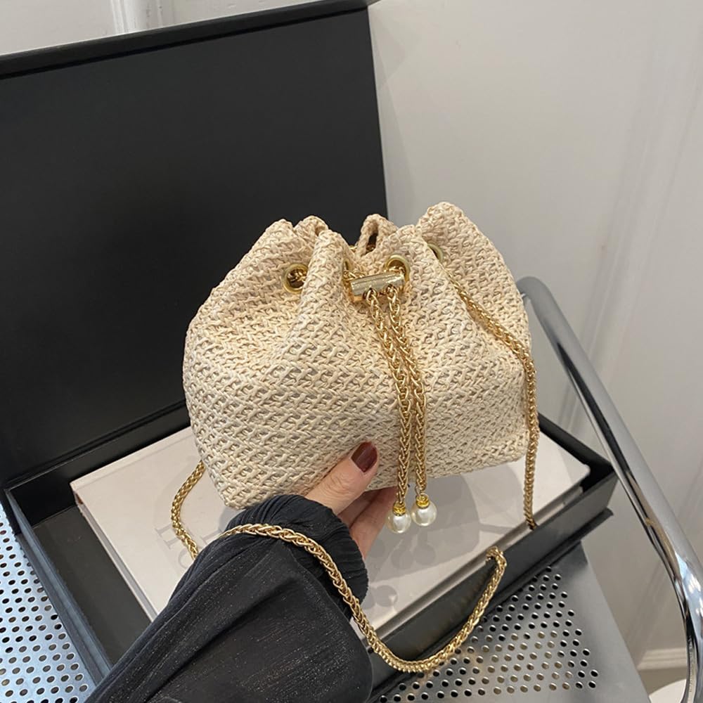 TOFBS Strandtasche Damen Häkeltasche den Sommer Stroh Clutch mit Kette Crossbody Tasche Vintage Boho Stil Umhängetasche für Strand Urlaub Reisen