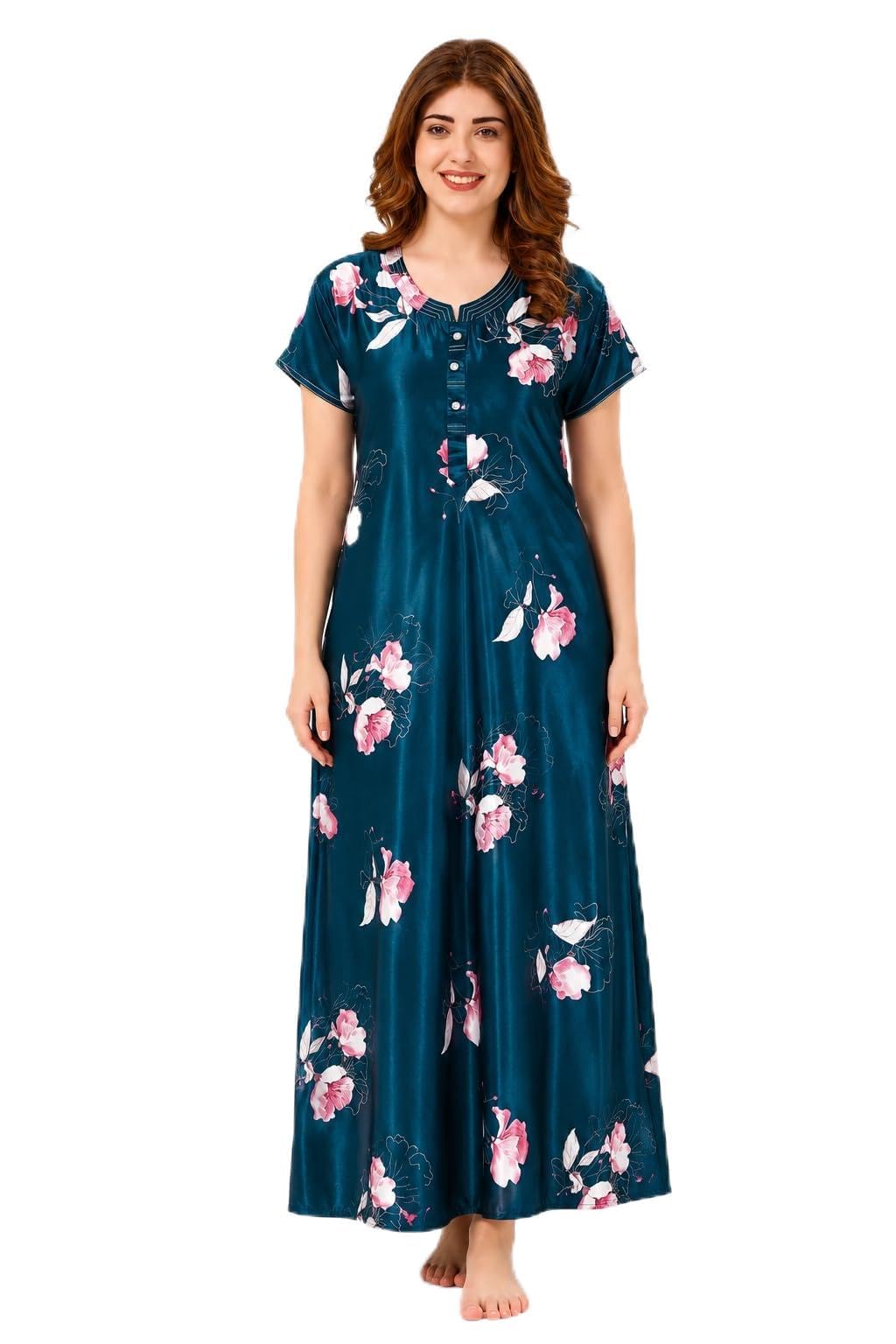 Premium Satin Designer Nighty | Maxi for Women | Full Length Night Gown | Night Dress | Nighty for Women Stylish-image-35