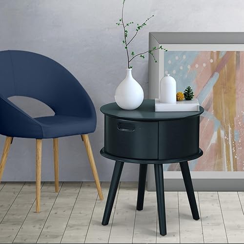 Miniatura 21 de East West Furniture Magnífico Gordon - Mesita de noche redonda con cajón, 19 x 19 pulgadas, color negro Negro -,Borgoña,Azul marino,gris (Urban
