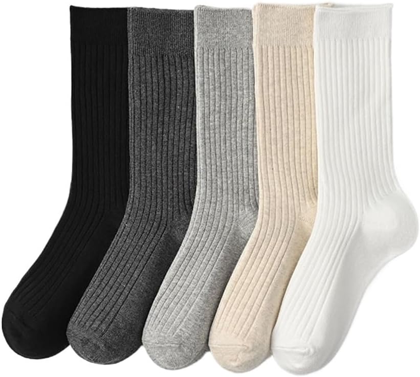 Vertical Striped Socks Spring and Autumn Medium Length Needle Pit Stripe Gray Pile