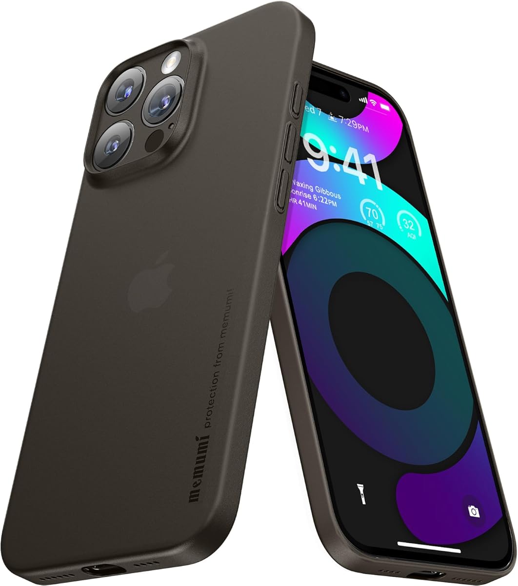memumi for iPhone 16 Pro Ultra Thin Case, Camera Lens Cover Full Protection 0.3mm Lightweight Matte Finish Coating Hard Slim Case for iPhone 16 Pro Minimalist Design, Semi-Translucent Black