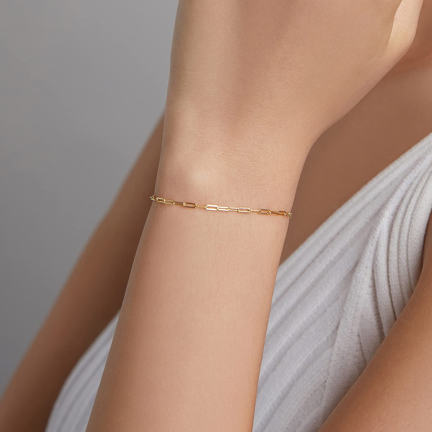 YCTTKDD Schlichtes zweifarbiges Armband aus echtem 925er Sterlingsilber, goldene Kabelkette, Kordelglied für Damenschmuck