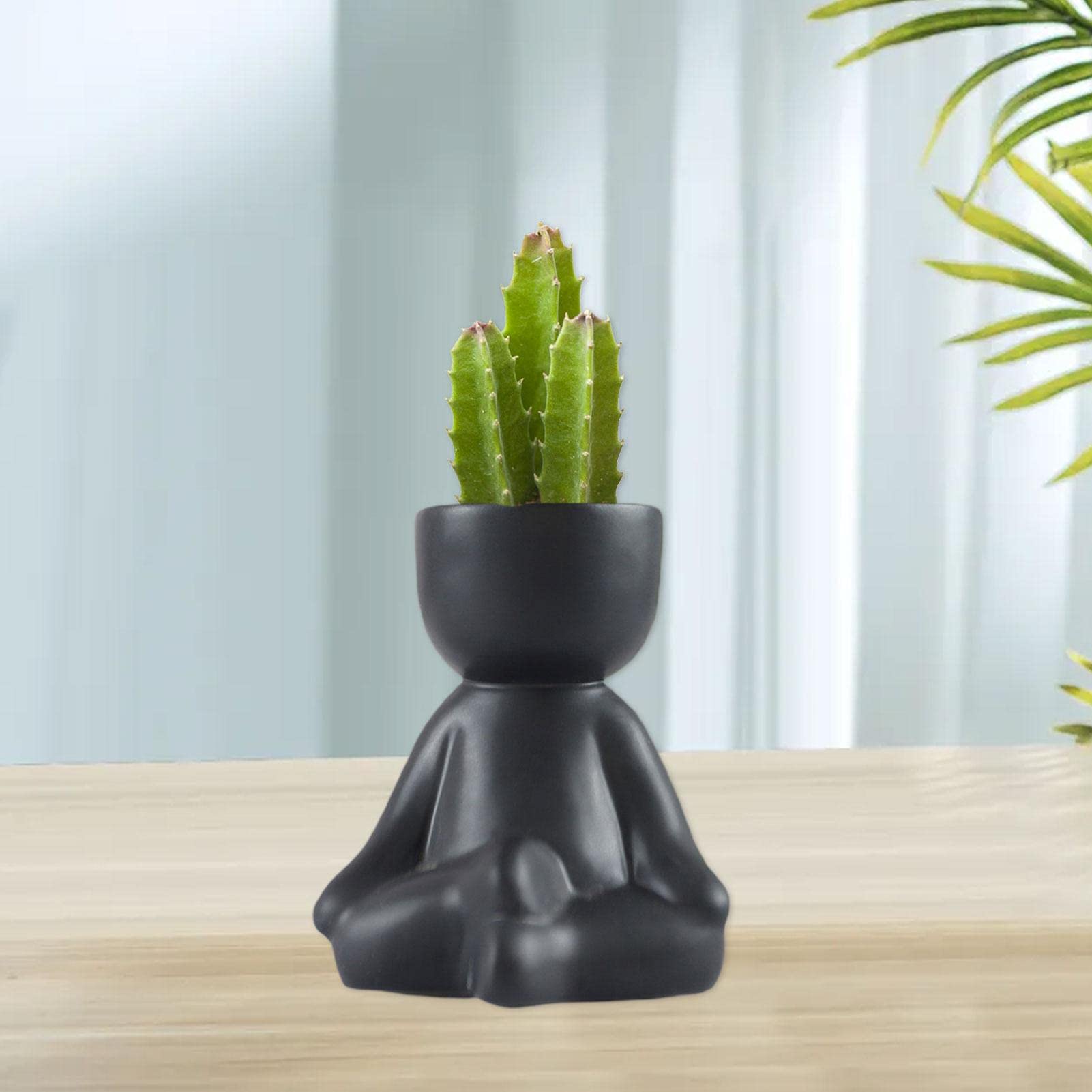 Vaso Succulente In Ceramica Forma Umana Seduta – Design Moderno, Con Foro Di Drenaggio, Per Piante Grasse E Cactus - 4