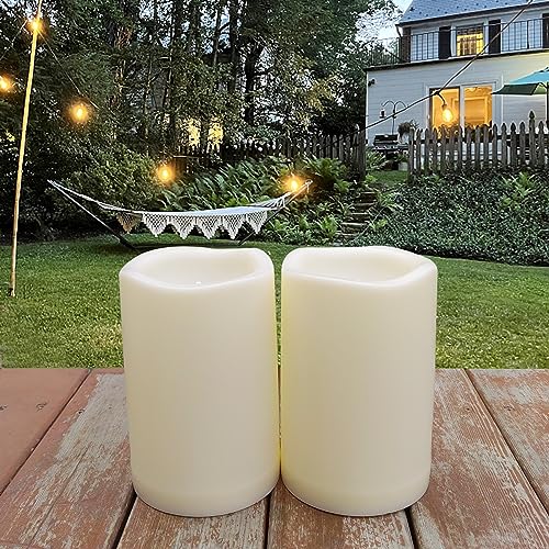 Velas LED sin llama de 4x6 pulgadas parpadeantes a pilas con temporizador de exterior pack de 2