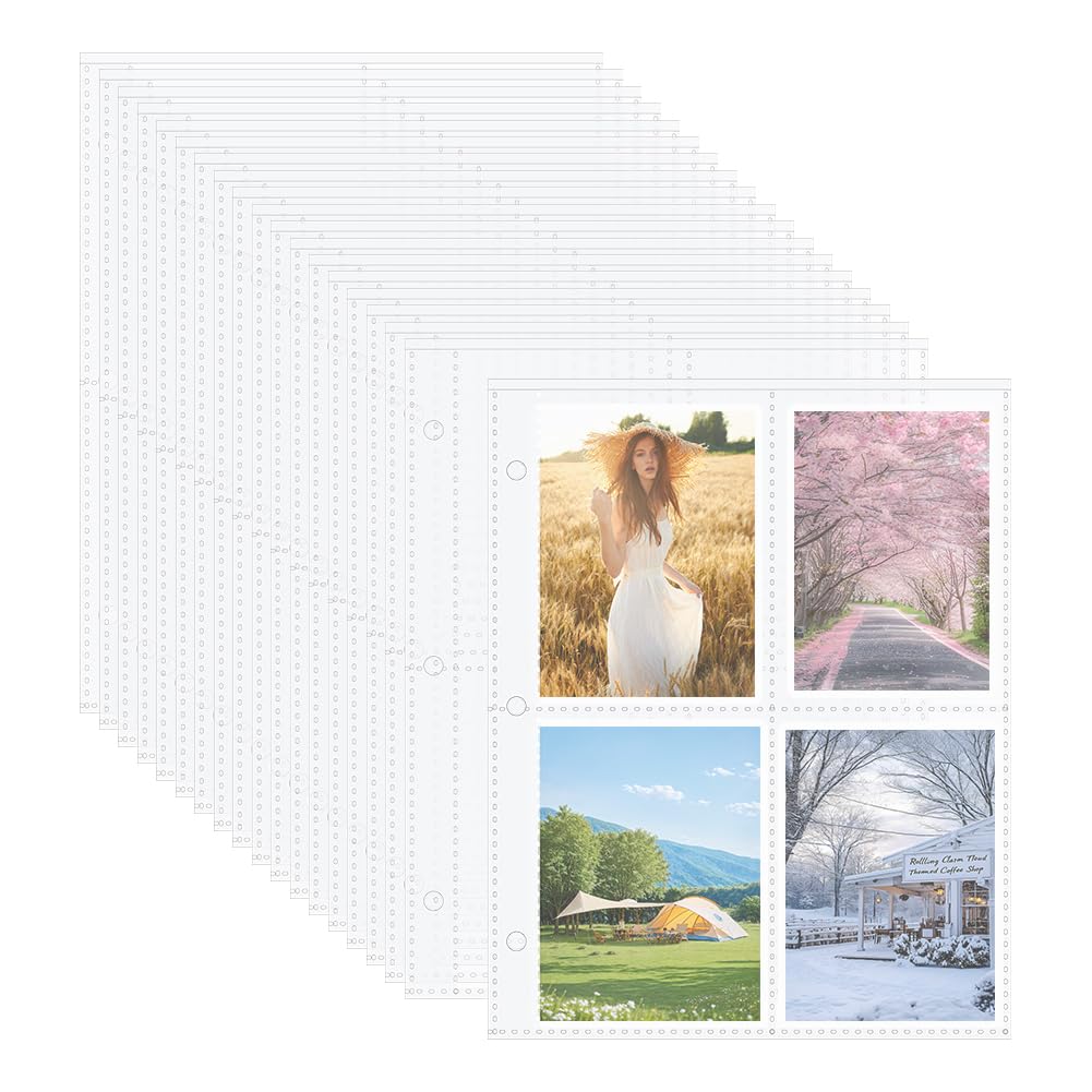 SUPERFINDINGS 100 Pack A5 800-Pocket Binder Sleeves 3 Ring Photocard Trading Card Binder Pages Double-Sided 4 Pocket Page Protector 7.76x6.18inch Plastic Card Sleeve Pages for Photo Album, Clear