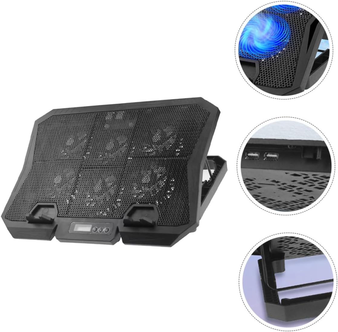 Adjustable Fan Laptop Cooling Pad 15.6-inch Quiet Laptop Stand Cooler Base for Gaming and Office Use with Blue LED Light