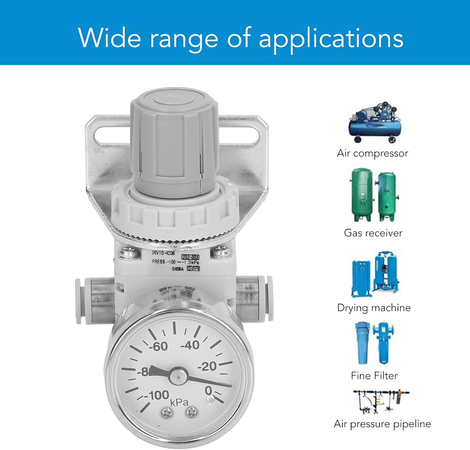 Pneumatic Vacuum Regulator, Air Pressure Regulator Valve with Self Locking Dial for Industrial Compressors and Pipelines