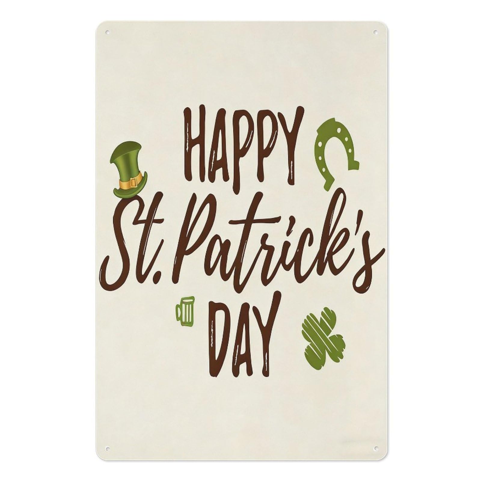 peiyeety Happy St Patrick’s Day Metal Tin Sign 8x12 Inch, Green Hat Horseshoe Clover Pub Bar Wall Decor Plaque, Irish Holiday Wall Art