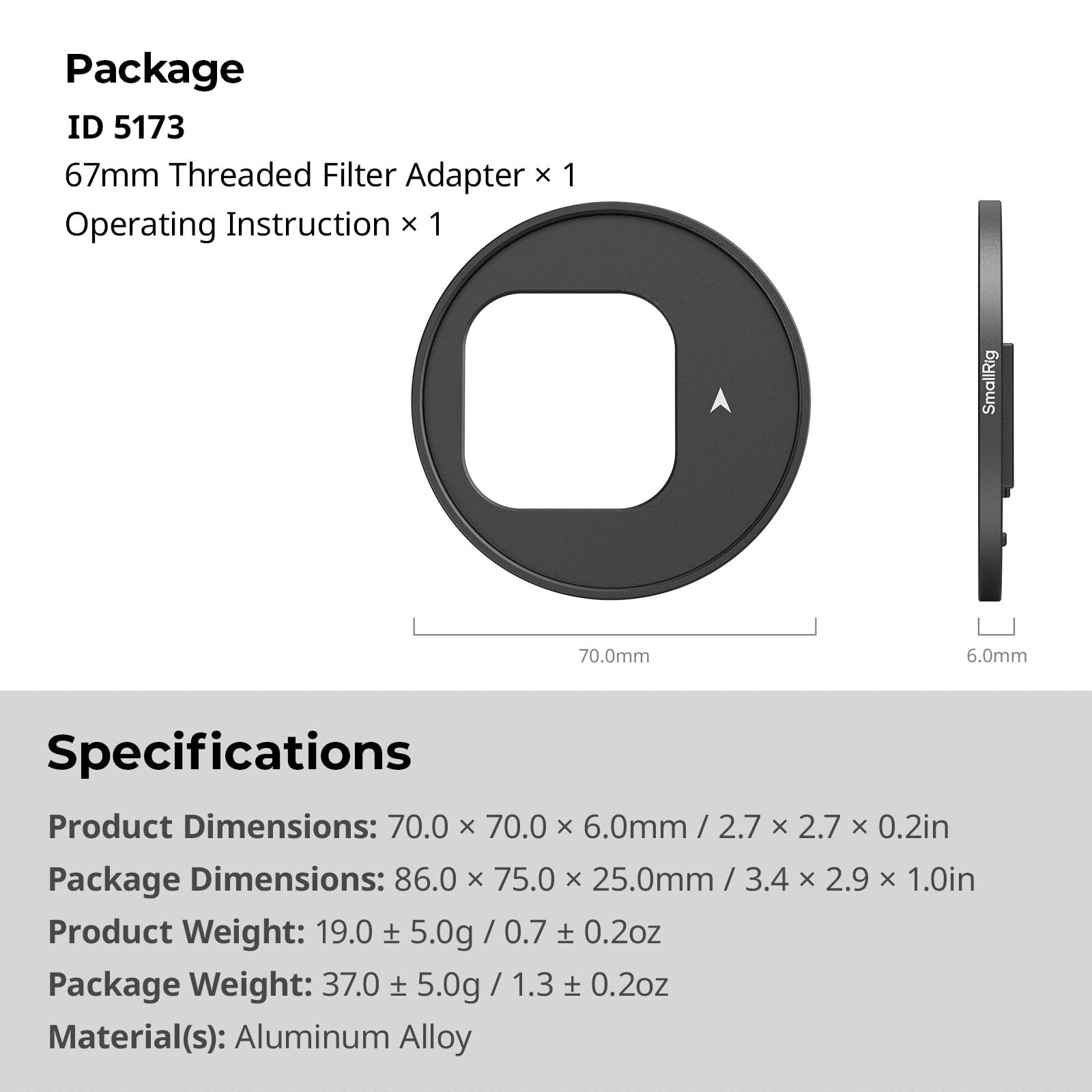 SMALLRIG Adaptador de Filtro Roscado FilMov de 67 mm para Funda de Teléfono SMALLRIG (para iPhone 16 Series 4987/4988), Compatible con Filtros de 67 mm y Luces de Vídeo LED (4873) - 5173