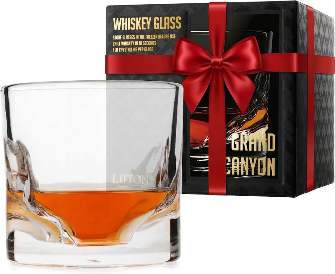 Grand Canyon Whiskey Glass, 1LB Thick Freezable Chill Charge System Heavy Crystal Old Fashioned Glass | Ideal Gifts for Men & Whiskey Lovers (10oz)