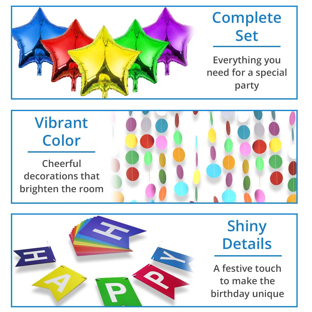 CheerstoYears Kit Decorazioni Per Festa Di 5° Compleanno, Con Striscioni, Bandierine, 6 Palloncini, Candela E Distintivo, Tema Colorato Per Bambino E Bambina