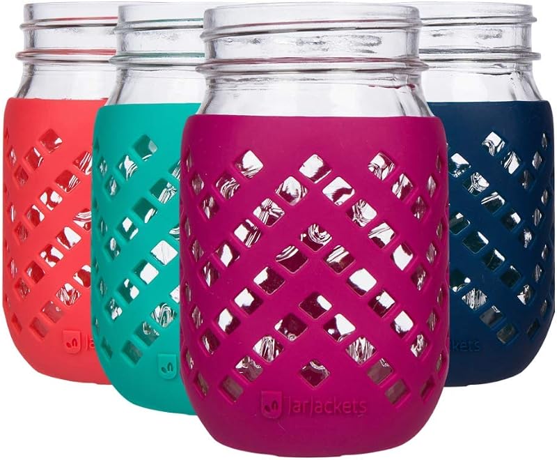 Silicone Mason Jar Sleeve - Fits 16oz (1 pint) REGULAR-Mouth Jars | Package of 4 (Multicolor)