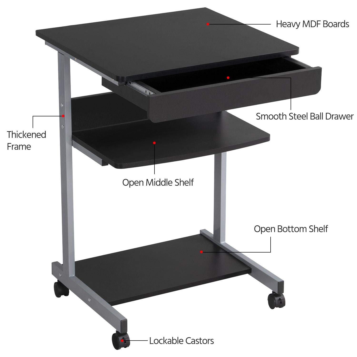 Buy Yaheetech Mobile Computer Desks with Keyboard Tray, Printer Shelf
