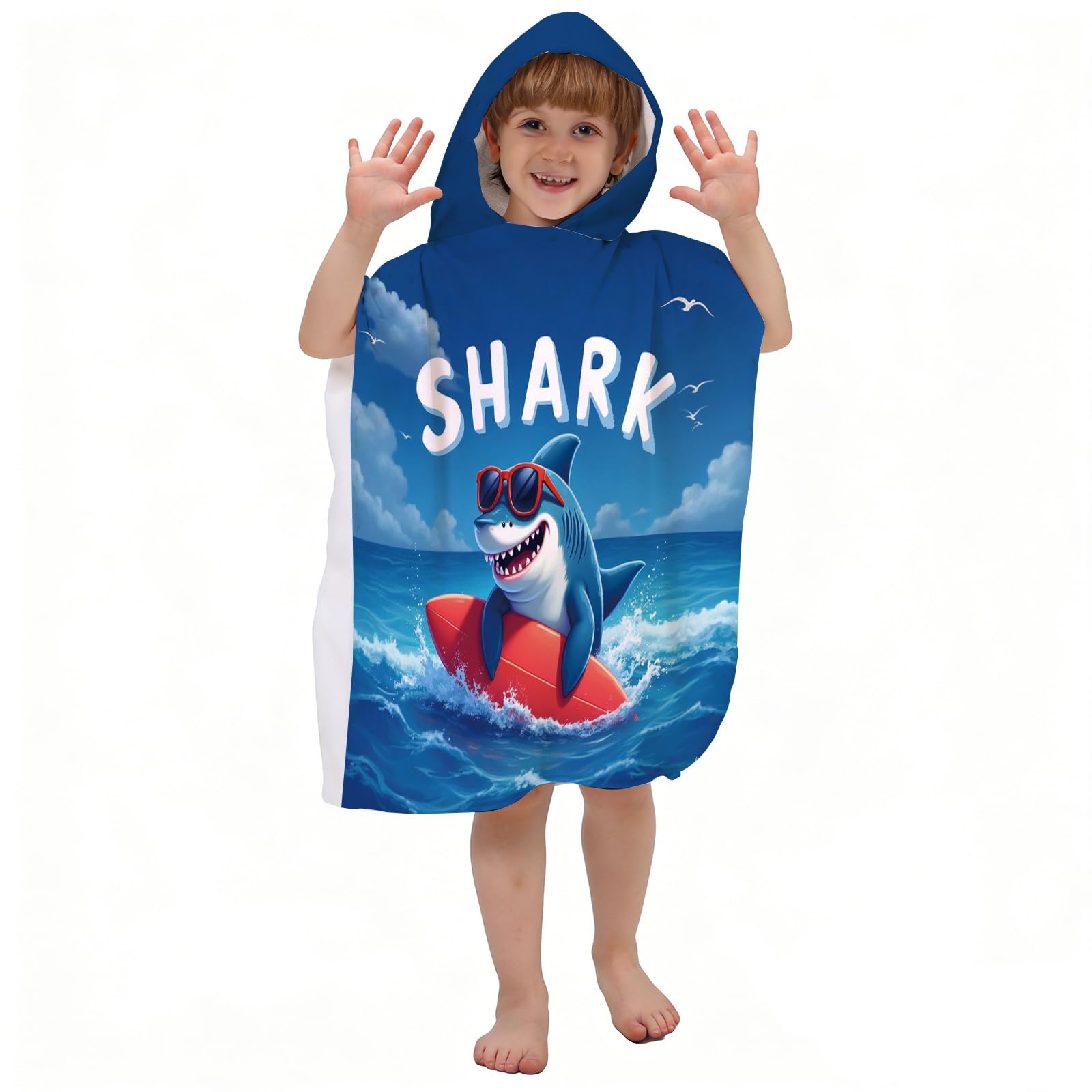 Corbourt Kids Hooded Beach Towel for Boys Girls,Bath Pool Beach Poncho Towels Super Soft & Absorbent Cotton Towel Childrens Sharks Beach Towels (Sharks)