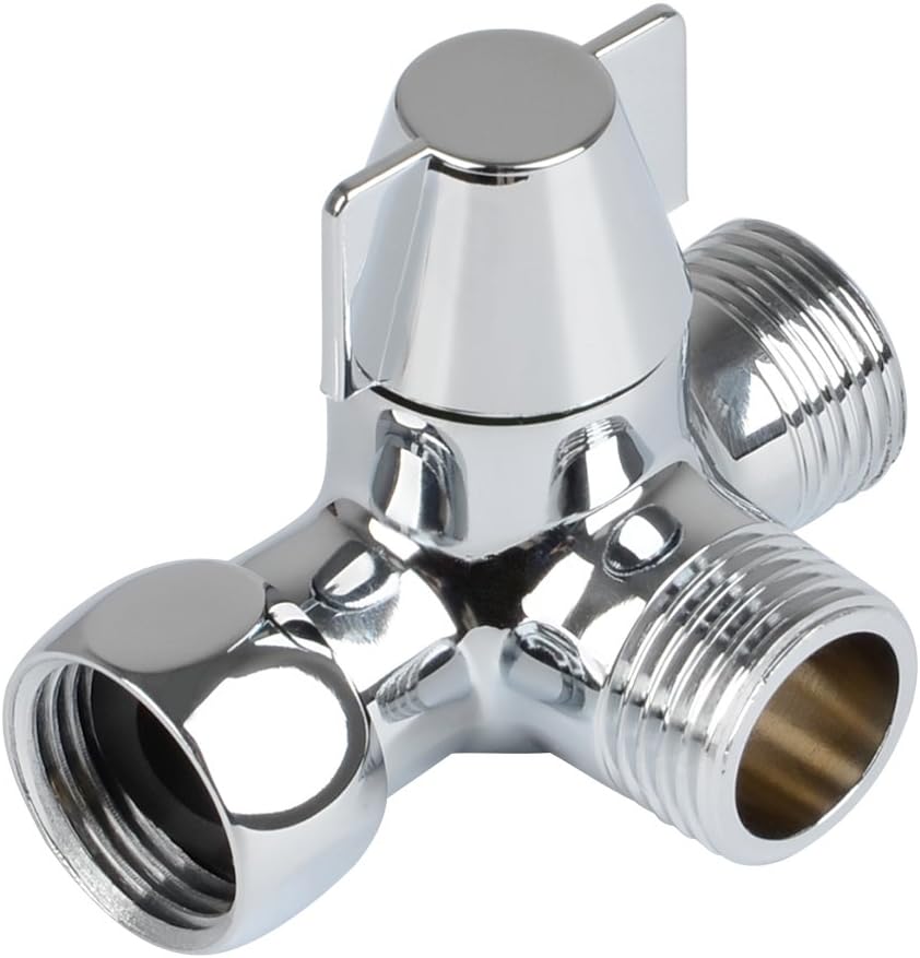 3-Way Shower Diverter Valve, Shower Head Adapter for Shower Arm Mounted, G1/2" T-Adapter Valve Replacement Parts for Shower Spray, T-Diverter for Toilet Bidet Shower Power Kitchen Sink