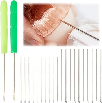 DICOSMETIC Rerooting Tool for Doll Hair Making Including 2Pcs Awl Crochet Hooks 0.7/0.9mm 20Pcs Rerooting Knitting Needles Doll Wig Tool Accessories Reroot Rehair Tools