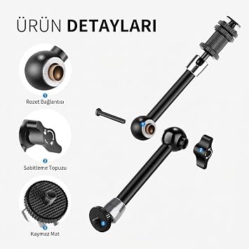 Coverzone Premium Profesyonel Magic Arm DSLR Kamera Tutucu Süper Kelepçeli Mengene Stand, 1/4 3/8 Dişli Flaş Pabuçlu Esnek Mafsallı Kol Masa Gidon Monitör Mikrofon Aksiyon Kamera Sabitleme, MG04