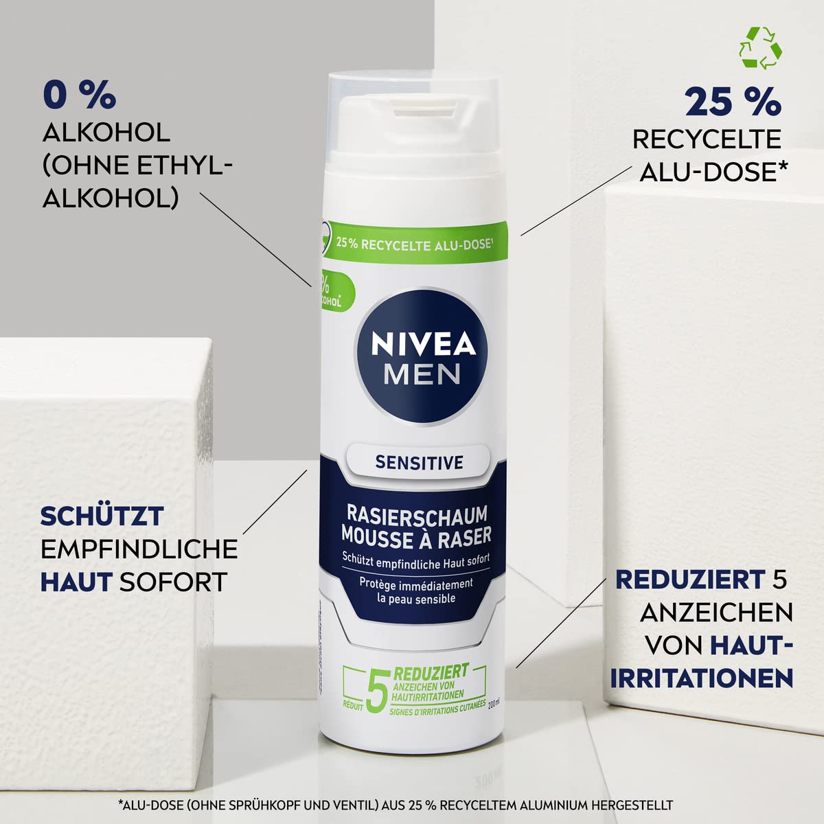 NIVEA MEN Sensitive Rasierschaum (200 ml), Rasierschaum mit Kamille und Vitamin E für eine sanfte Rasur, schützender Rasierschaum für Männer gegen Hautirritationen (Packung mit 3)