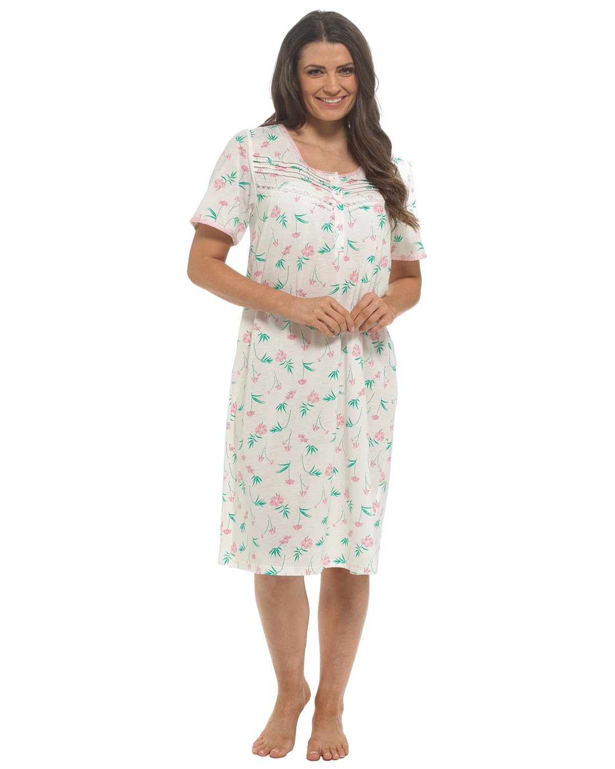 Slumber Hut Women's Pink Floral - Short Sleeve 2 Pack Jersey Poly Cotton Short Sleeve Floral Nightie - Pink - 30-32