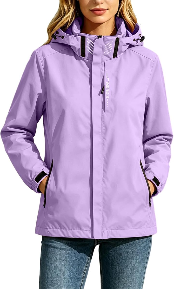 Chaqueta impermeable para mujer, impermeable, de viaje, ligera, a la moda, con cuello alto, impermeable con capucha, chaquetas rompevientos activas al aire libre