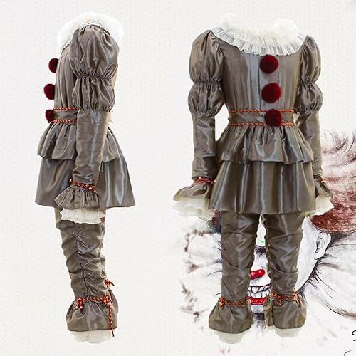 Miniatura 2 de Disfraz de payaso de Halloween, película de miedo, maquillaje de película de miedo, disfraz de cosplay para niños adultos (plateado)