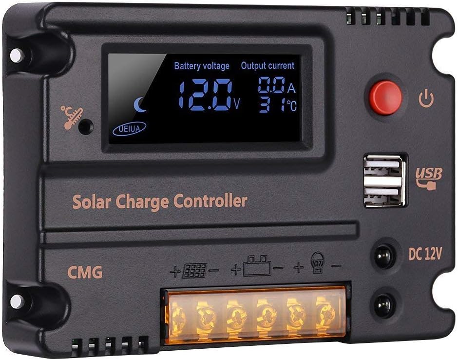 Fuhuihe 20A 12V 24V Solar Charge Controller Auto Switch LCD Intelligent Panel Battery Regulator Charge Controller Overload Protection Temperature Compensation