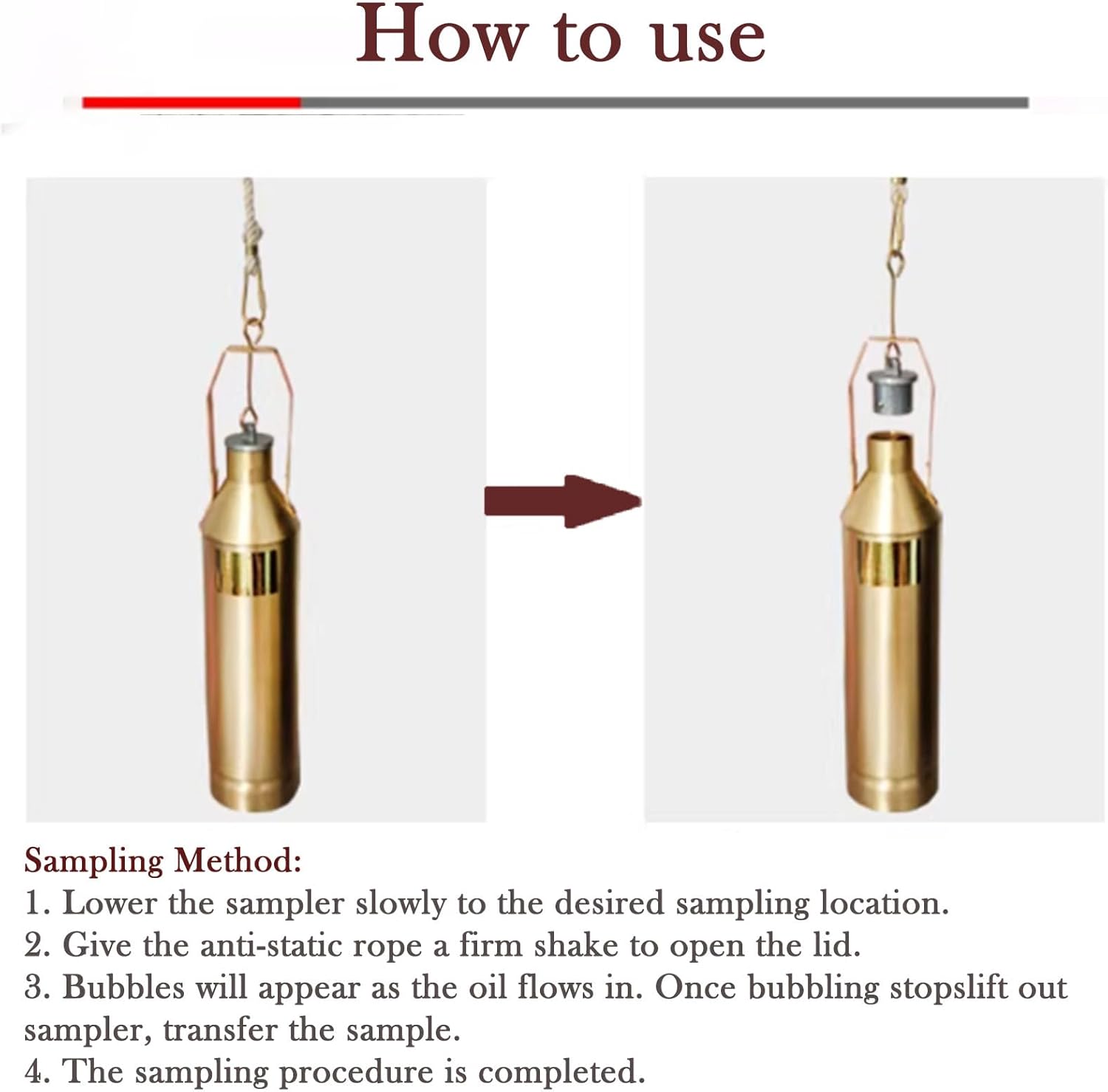 Oil Sampling Device,Metal Oil Sampler Tank Oil Sampling Kit,Portable Motor Oil Extraction Bottle Device,300mL/500mL/1000mL Capacity,fo(Size:Rope L-5m/16.4ft,Color:Copper-500 mL（16.9 fl oz）)