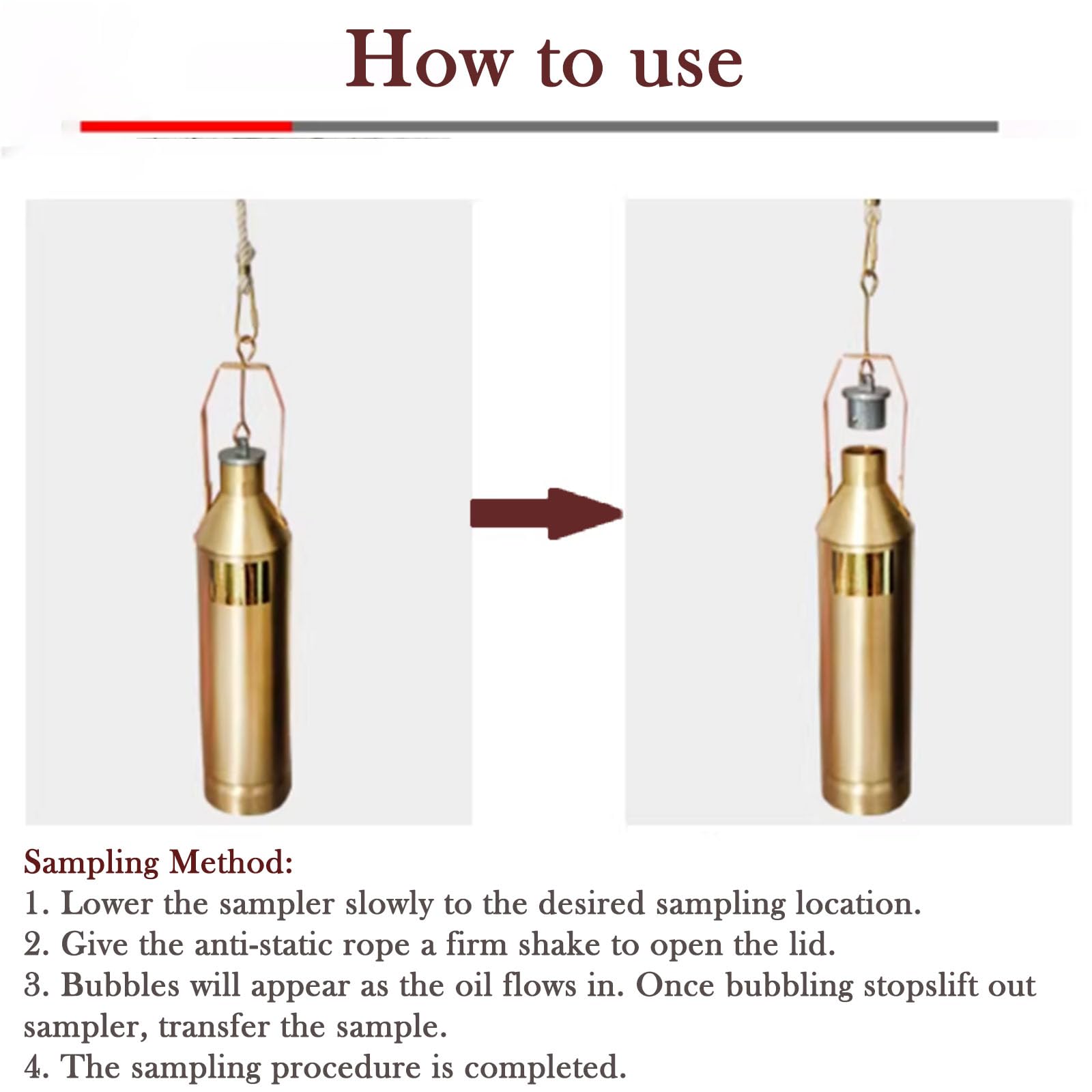 Dispositivo Industrial para la Toma de muestras de Aceite, Extractor de líquidos de 1000 ml, Equipado con Cuerda de algodón antiestática, Cobre y Acero Inoxidable, Cuerda de 5 Metros de Long