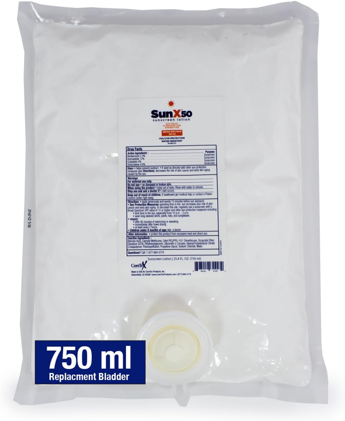 CoreTex Sun X 50 SPF Broad Spectrum Sunscreen Lotion (Refill Bag ONLY) – 25.4oz of Paraben, Oxybenzone, Octinoxate, & Oil Free Sunscreen – No White Cast and Water Resistant Up to 80 Minutes