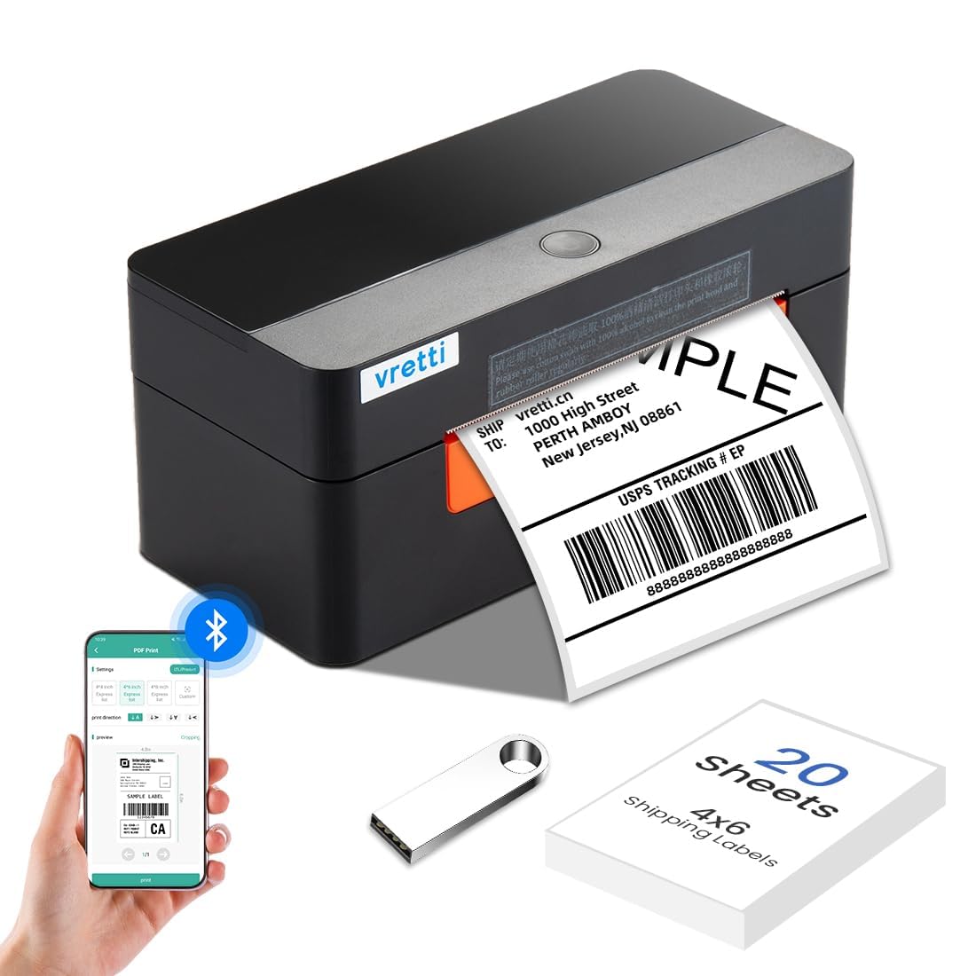 vretti Bluetooth Thermal Label Printer,Shipping Label Printer 4x6, for Address Postage Small Business,Compatible with Etsy,Shopify,eBay,Amazon,USPS,UPS