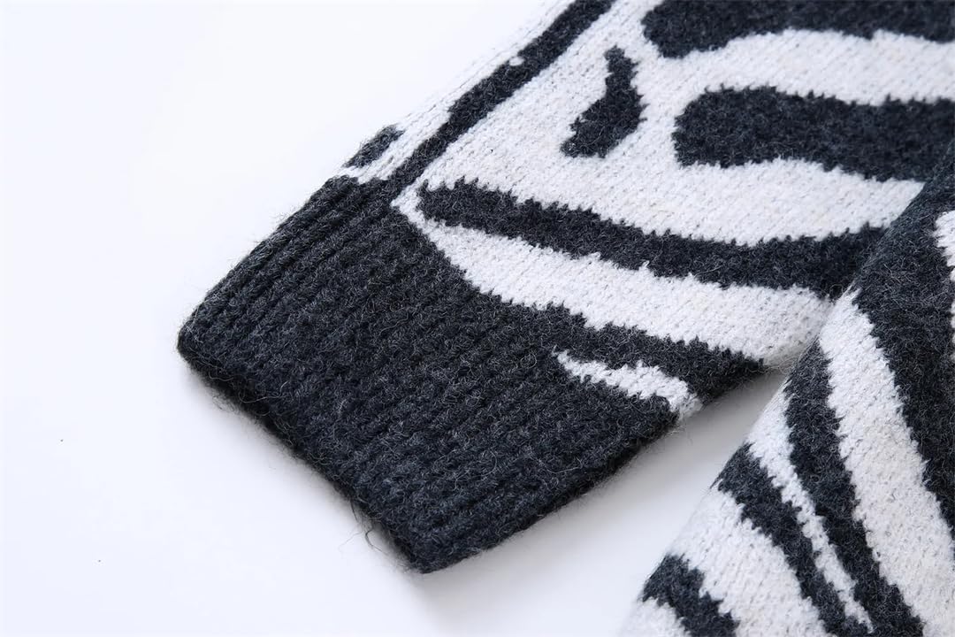 Disimlarl Chaqueta de punto con estampado de cebra para mujer, cuello en V, holgada, de manga larga, abrigo chic femenino