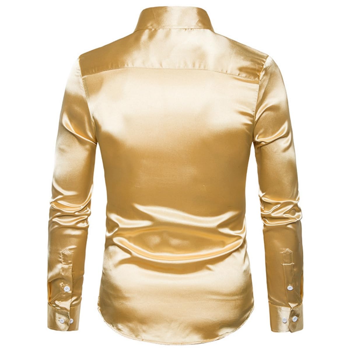 Camicia da uomo, camicia a maniche lunghe in raso lucido come seta, camicia a maniche lunghe con bottoni, camicia da smoking liscia senza pieghe, tinta unita, camicette casual per danza, discoteca