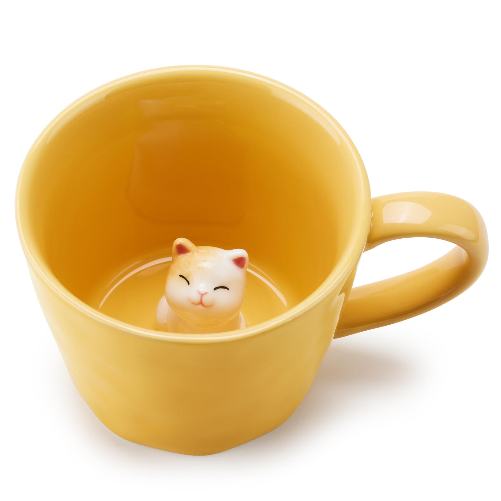 Cteahrow Squirrel Ceramic Mug with 3D Animal Inside, Cartoon Handmade Figurine Mug, Cute Coffee Mug with Interesting Design, Holiday and Birthday Gift for Coffee and Milk Tea Lovers (Kitten)