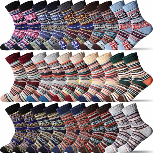 Vabean 30 Pairs Women's Wool Socks Thick Women Vintage Warm Comfortable Socks for Festival Gifts