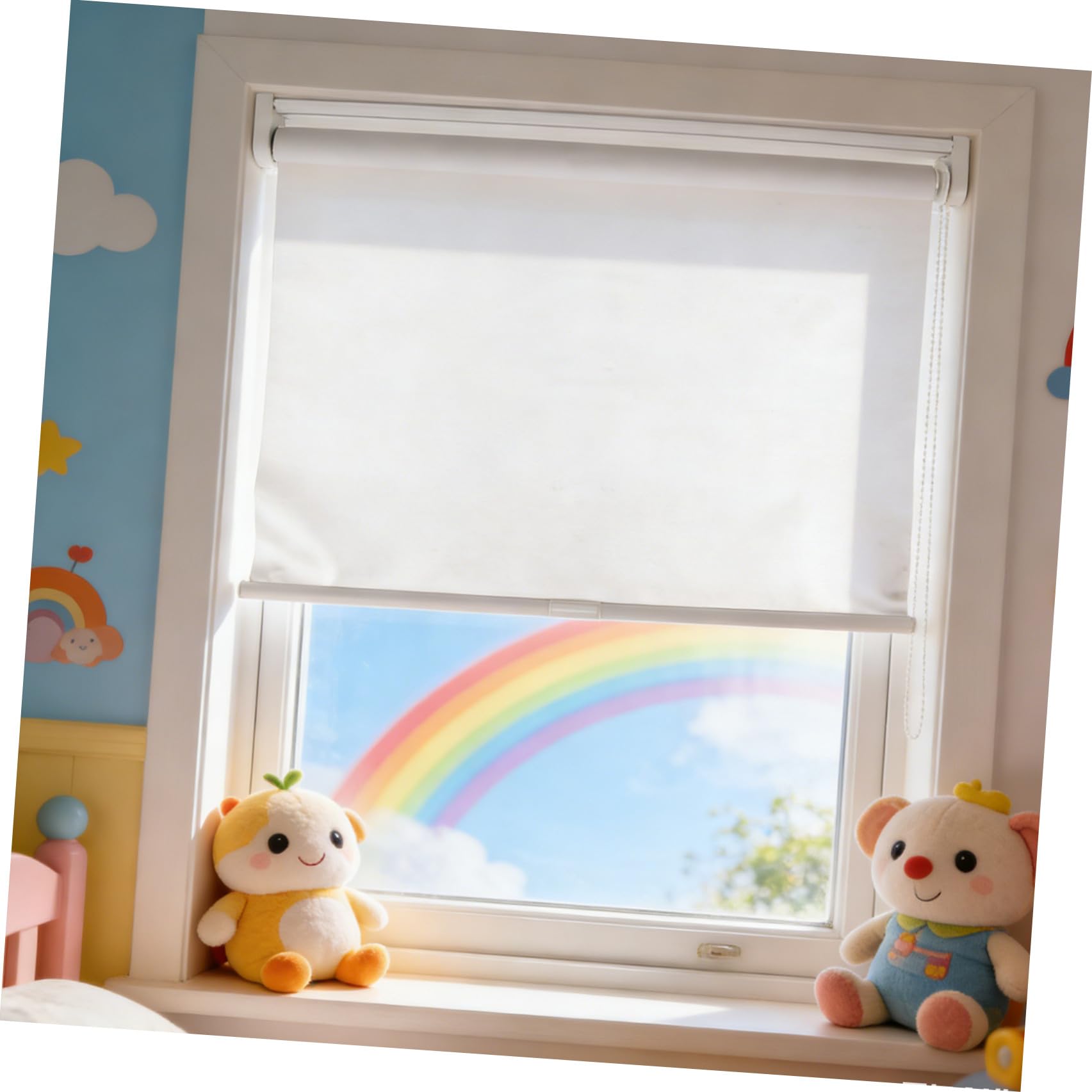 Garneck Tenda Rullo Oscurante senza Corda, Tenda Rullo Termica Isolante, Bianca, in Poliestere e Metallo, per Porte e Finestre, Controllo Luce, Casa Ufficio, Camera da Letto, e Animali