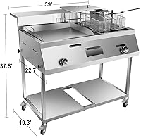Vista 3 de LetFeng - Freidora y carrito de plancha de acero inoxidable, freidora de un solo tanque con plancha de 20 pulgadas, 2 cestas de freidora de propano